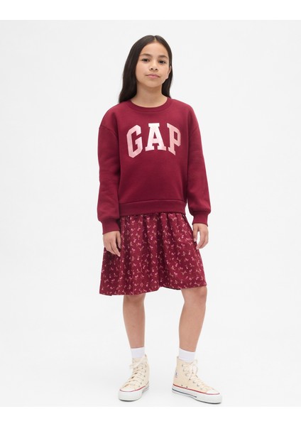 Kız Çocuk Bordo Oversize Sweatshirt Elbise