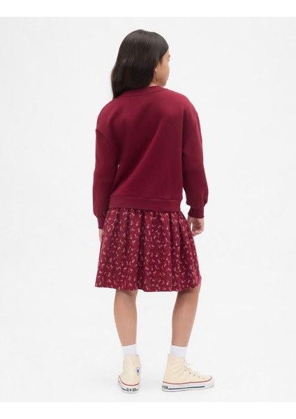 Kız Çocuk Bordo Oversize Sweatshirt Elbise modelleri