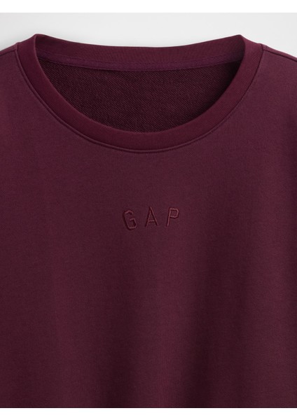 Kadın Bordo Heavyweight Fransız Havlu Kumaş Logo Crop Sweatshirt modelleri