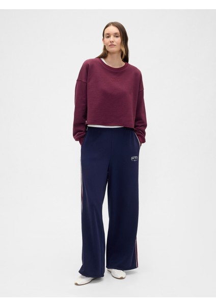 Kadın Bordo Heavyweight Fransız Havlu Kumaş Logo Crop Sweatshirt indirimleri