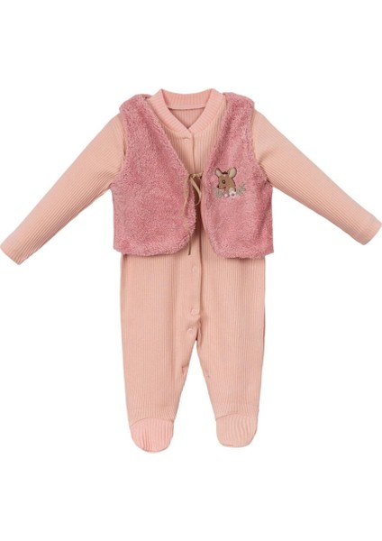 243430 Geyik Nakışlı Yelekli Bebe Tulum
