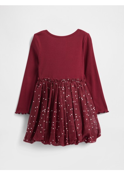 Kız Bebek Bordo Mixed Media Bubble Elbise modelleri