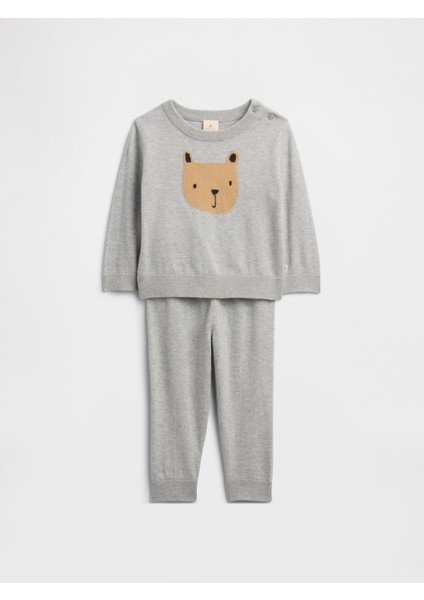 Bebek Gri Grafik Baskılı Sweat Set