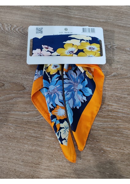 Beray 70*70 cm Desenli Saten Fular Turuncu Mavi Desenli fiyatları