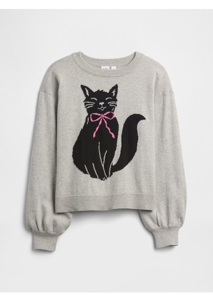 Kız Çocuk Gri Relaxed Intarsia Kazak