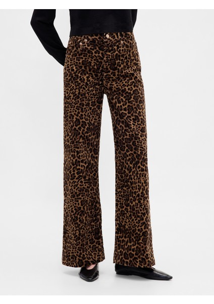 Kadın Kahverengi High Rise Kadife Stride Wide-Leg Jean Pantolon