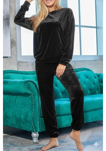 Kadın Uzun Kollu Yuvarlak Yakalı Kadife Bluz ve Pantolon Takım fiyatları