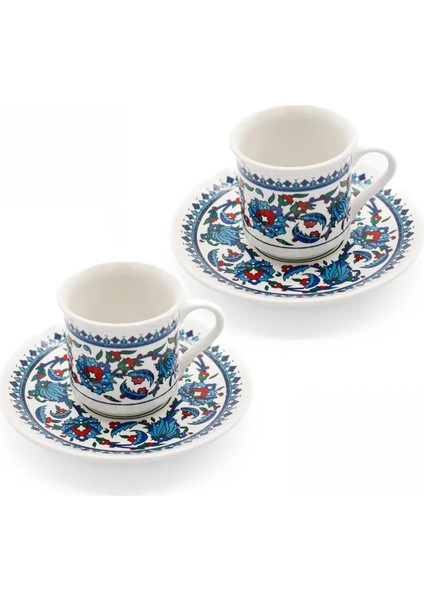 Topkapı Model Çini Işlemeli Kahve Fincanı Seti, 2 Kişilik, 2 Adet