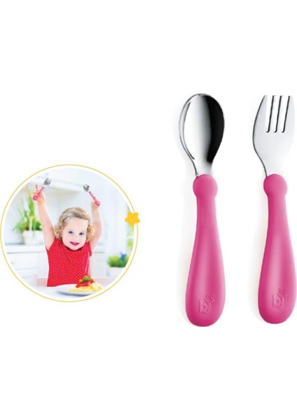 Paslanmaz Çelik Çatal Kaşık Seti 522 Pembe