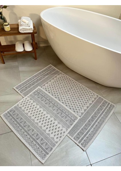 Tapis Bukle Doğal Pamuklu 2'li Banyo Paspas Seti 60X100+50X60 cm - Gri