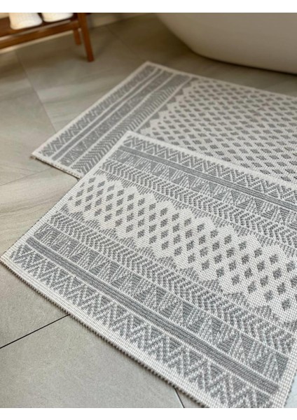 Tapis Bukle Doğal Pamuklu 2'li Banyo Paspas Seti 60X100+50X60 cm - Gri modelleri