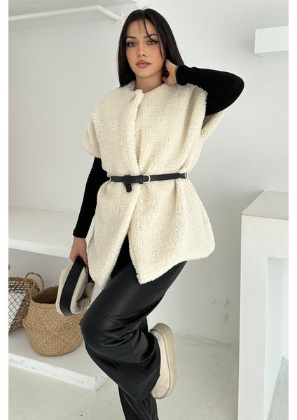 Kadın Kemerli Peluş Yelek – Sıcak & Yapılandırılmış Kış Stili