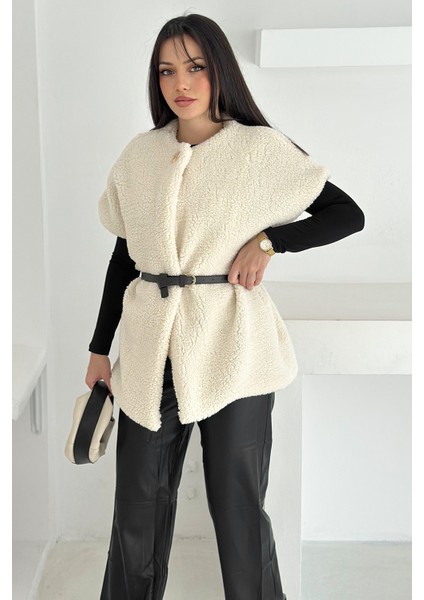 Kadın Kemerli Peluş Yelek – Sıcak & Yapılandırılmış Kış Stili indirimleri