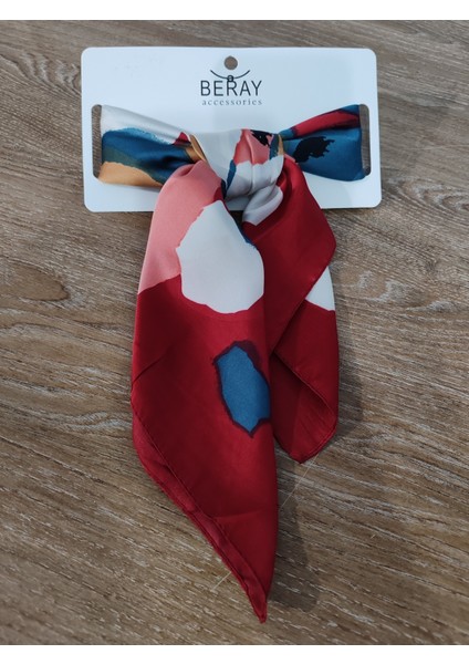 Beray 70*70 cm Desenli Saten Fular Kırmızı Desenli