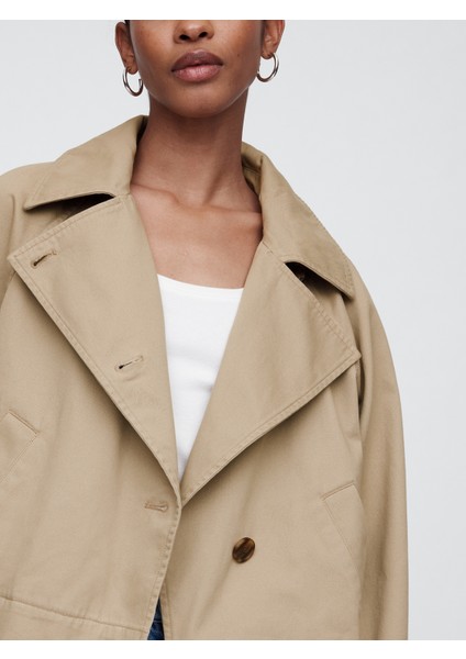 Kadın Bej Crop Kesim Trençkot modelleri