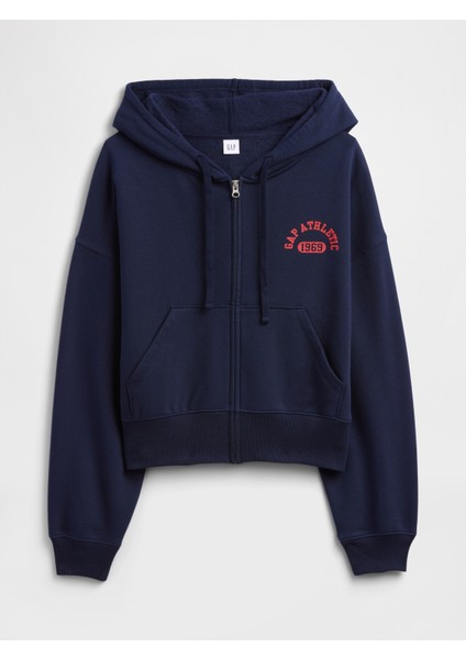 Kadın Lacivert Oversized Gap Logo Grafik Fermuarlı Sweatshirt fiyatları