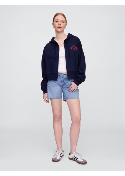 Kadın Lacivert Oversized Gap Logo Grafik Fermuarlı Sweatshirt modelleri