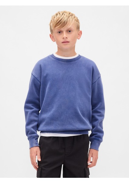 Erkek Çocuk Koyu Mavi Vintagesoft Relaxed Bisiklet Yaka Sweatshirt