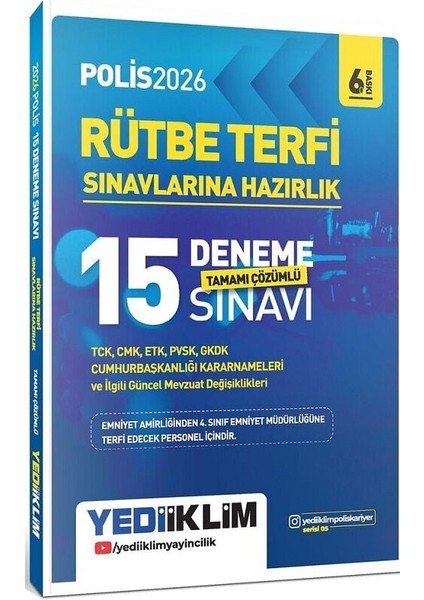 Yediiklim 2026 Polis Rütbe Terfi 15 Deneme Çözümlü Yediiklim Yayınları