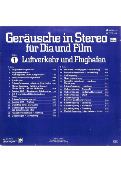 Geräusche In Stereo Für Dia Und Film - Folge 1 - Luftverkehr Und Flughafen 1979 Lp (109) PLK17541 fiyatları