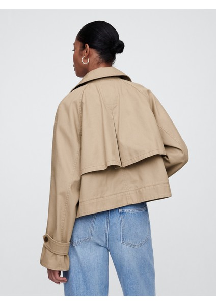 Kadın Bej Crop Kesim Trençkot indirimleri