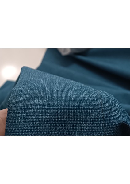 Mavi Hasır Keten Fon Perde - Pilesiz Dikim - MV5233