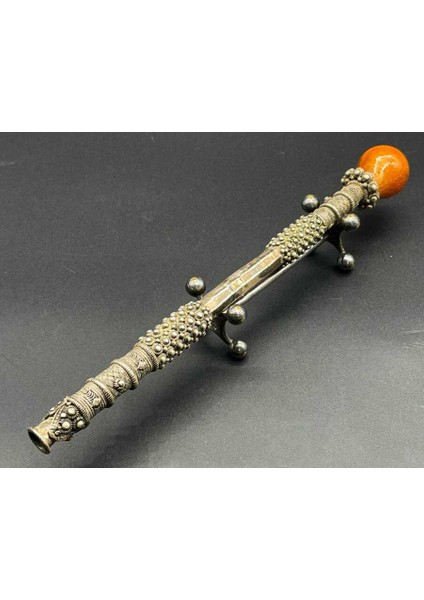 Osmanlı Dönemi Aznavur Işçiliği Damla Kehribar Tepeli Gümüş Sigara Ağızlığı AOB2991