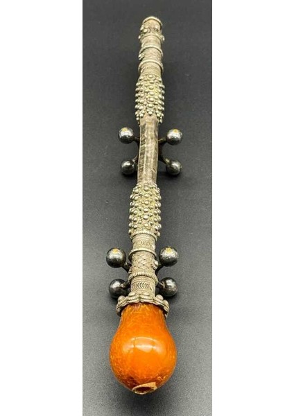 Osmanlı Dönemi Aznavur Işçiliği Damla Kehribar Tepeli Gümüş Sigara Ağızlığı AOB2991 modelleri