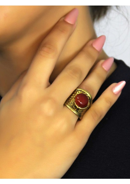 Doğal Taşlı Akik Doğal Taşlı Hasır Model Ayarlanabilir Kadın Doğal Taşlı Yüzük EUY28AK fiyatları