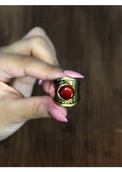 Doğal Taşlı Akik Doğal Taşlı Hasır Model Ayarlanabilir Kadın Doğal Taşlı Yüzük EUY28AK modelleri