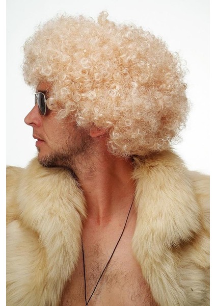 Altın Renk Kıvırcık Afro Bonus Peruk Saç Parti Peruğu Platin Gold indirimleri