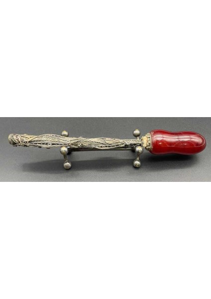 Osmanlı Dönemi Aznavur Işçiliği Sıkma Kehribar Tepeli Gümüş Sigara Ağızlığı AOB2986 modelleri