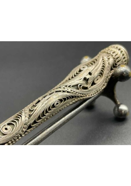 Osmanlı Dönemi Aznavur Işçiliği Sıkma Kehribar Tepeli Gümüş Sigara Ağızlığı AOB2986 fırsatları