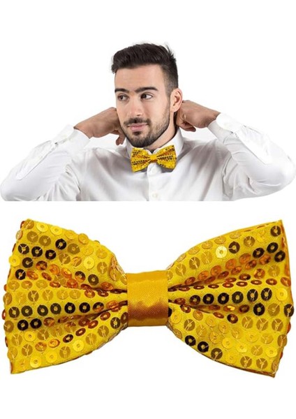 Gece Işıltısı Altın Payetli Pullu Papyon 7x2 cm modelleri