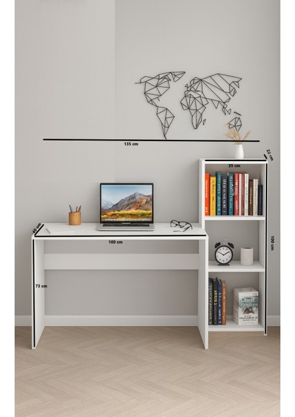 Modestik Kitaplıklı Çalışma Masası Beyaz modelleri