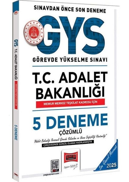 Yargı 2025 Gys Adalet Bakanlığı Memur Merkez Teşkilat 5 Deneme Çözümlü Görevde Yükselme Yargı Yayınları