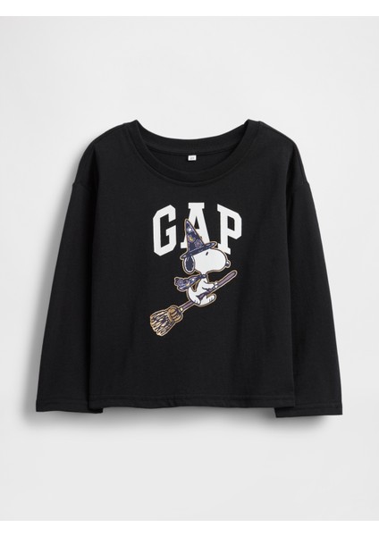 Kız Bebek Siyah Snoopy Halloween Logo T-Shirt