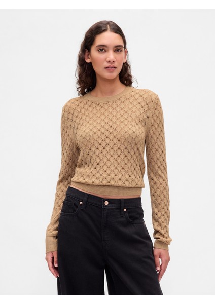 Kadın Kahverengi Pointelle Kazak