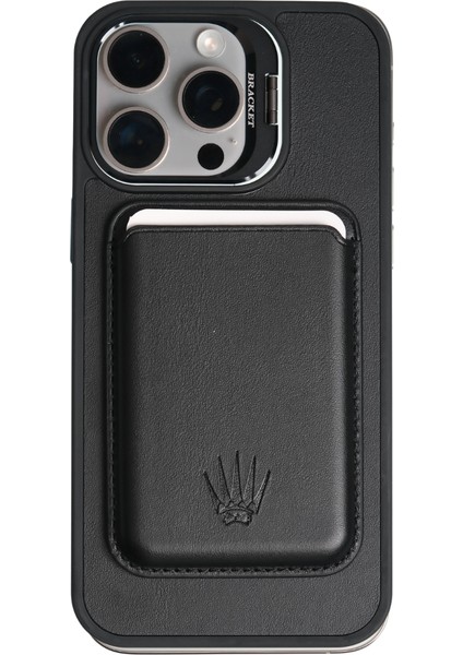 Primecase Iphone 16 Siyah Manyetik Özellikli Standlı Deri Kılıf+Kartlık