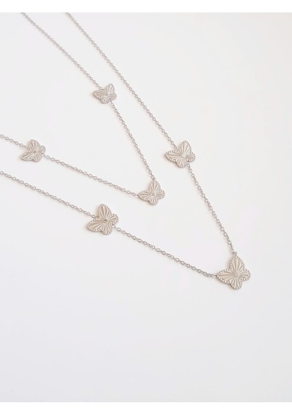 Çelik Çift Sıralı Kelebek Kolye