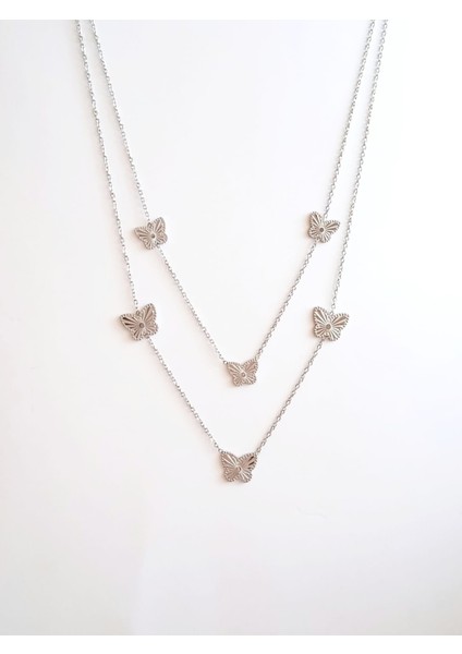 Çelik Çift Sıralı Kelebek Kolye fiyatları