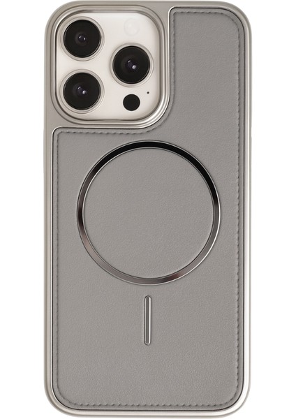 Neomag Case Iphone 15 Pro Max Gri Manyetik Özellikli Deri Kılıf