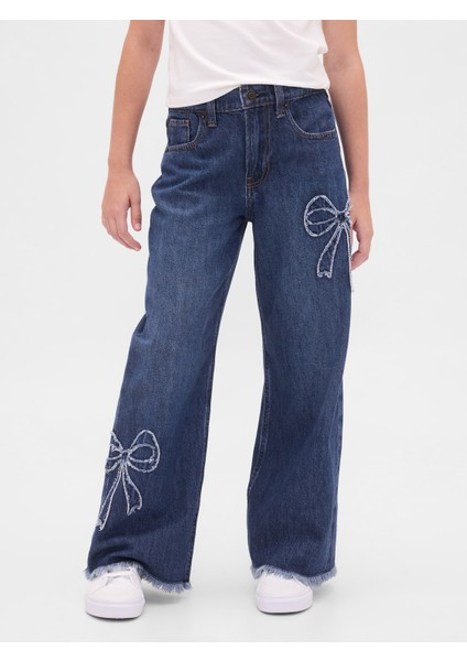 Kız Çocuk Mavi Low Rise Stride Wide-Leg Jean Pantolon fırsatları