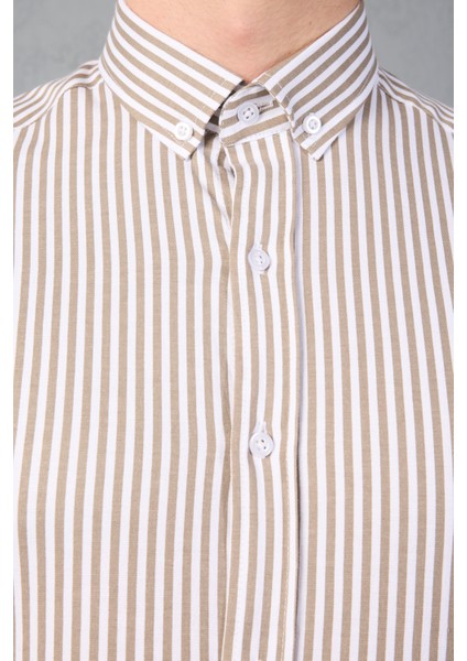 Çizgili Pamuk Likralı Slim Fit Erkek Gömlek modelleri