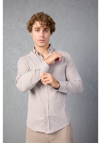 Çizgili Pamuk Likralı Slim Fit Erkek Gömlek indirimleri