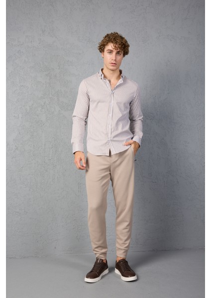 Çizgili Pamuk Likralı Slim Fit Erkek Gömlek