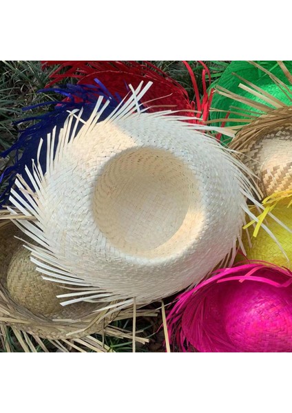 Tropikal Parti Beyaz Hasır Hawaii Şapkası 13X36 cm