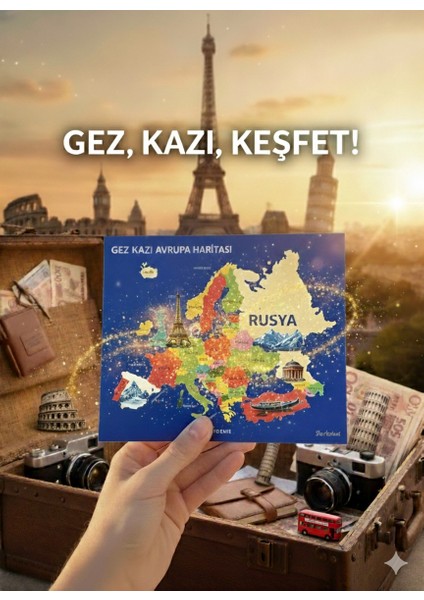 Gez Kazı Avrupa Haritası - 22X18 cm (Magnet) Kazınabilir Harita