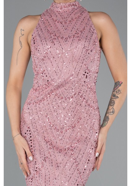 Halter Yaka Boncuklu Uzun Balık Abiye ABU4791 modelleri
