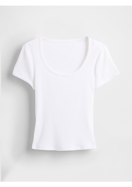 Kadın Beyaz Modern Fitilli Crop T-Shirt modelleri